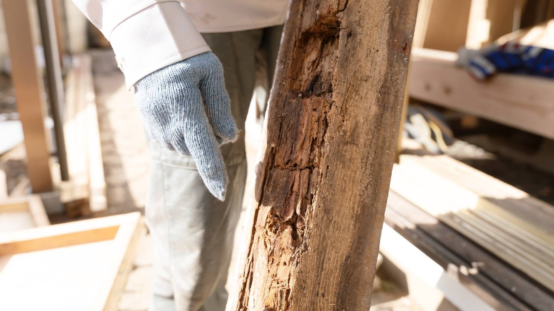 A termite inspector showing signs of termite damage in wood near Lexington, Kentucky (KY)