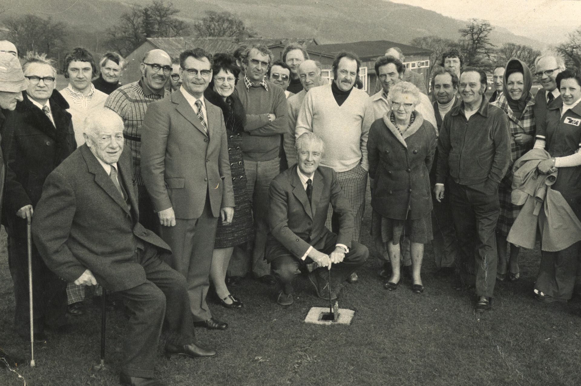 Members and staff including Lord Aberdare turn on a watering system at Mountain Ash Golf Club 1977