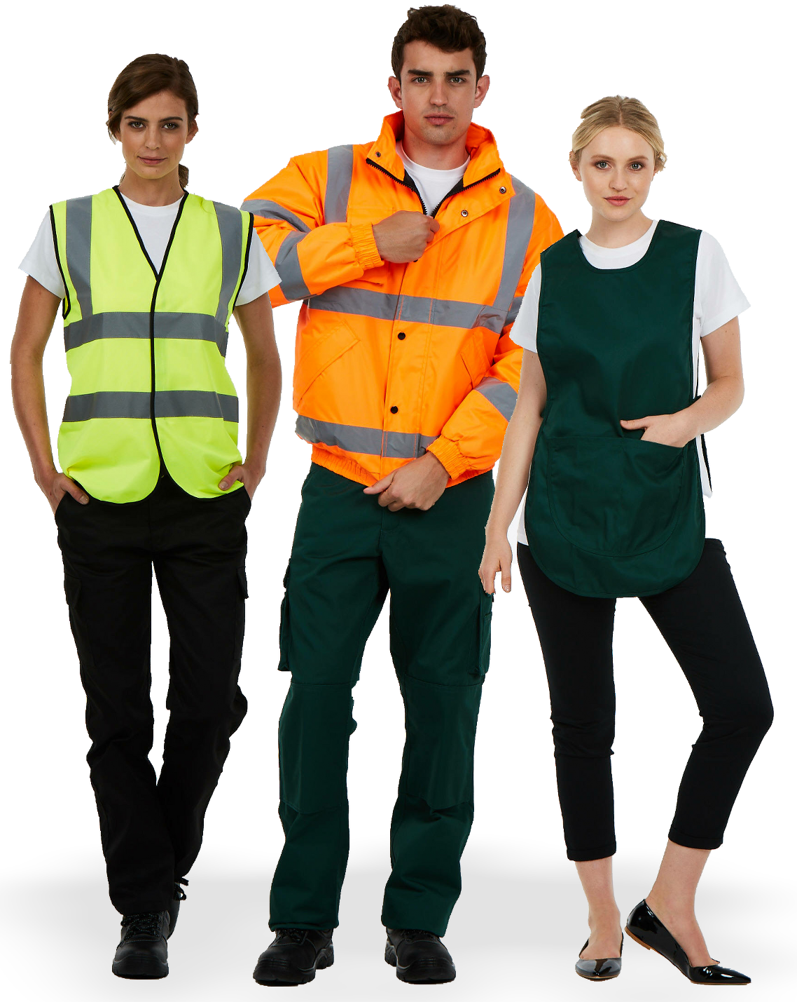 Staff wearing hi-vis vest and high vis jacket, workwear and tabard