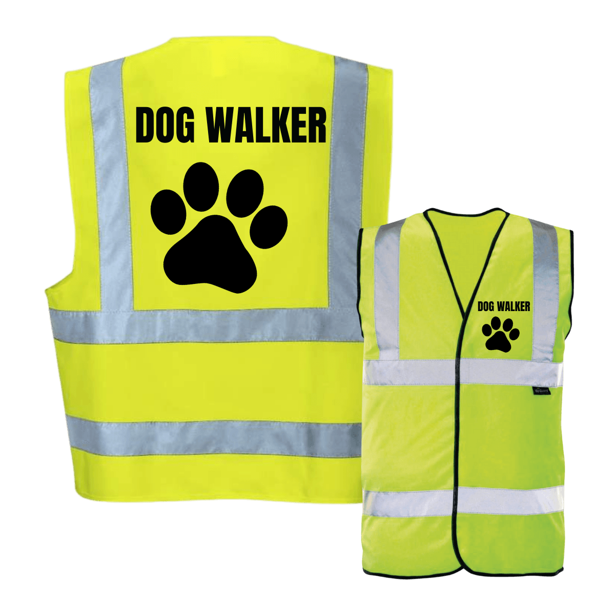 Hi vis vest with 'DOG WALKER' printed on front and back