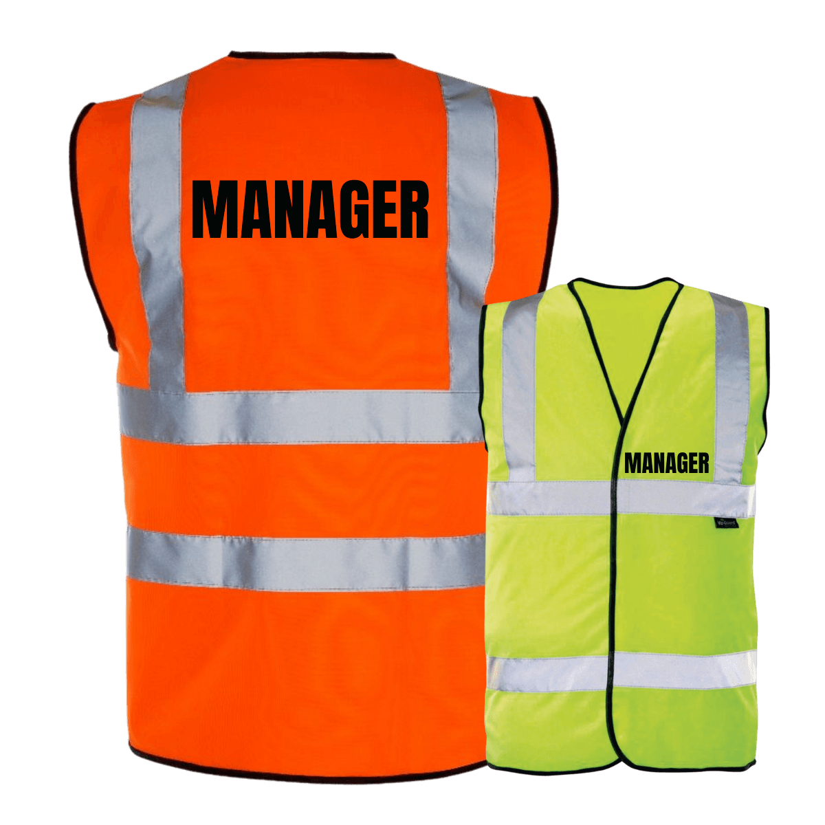 Hi vis vest with 'MANAGER' printed on front and back