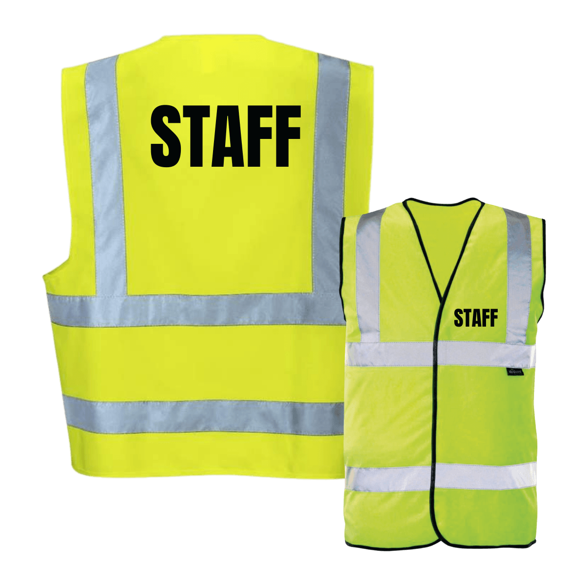 Hi vis vest with 'STAFF' printed on front and back