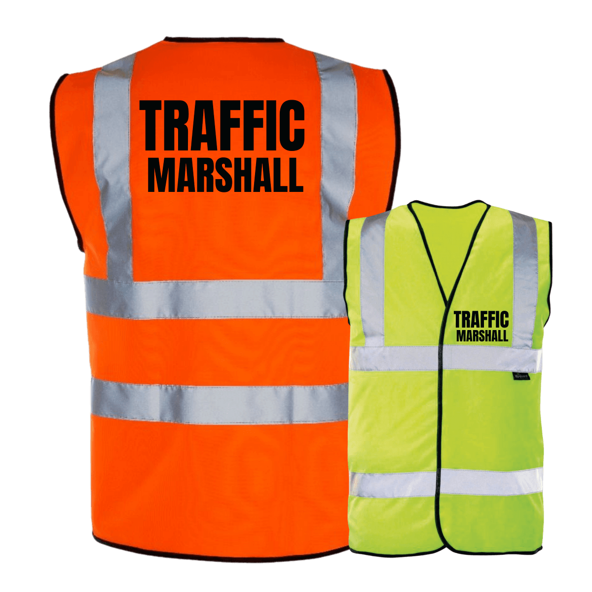 Hi vis vest with 'TRAFFIC MARSHALL' printed on front and back