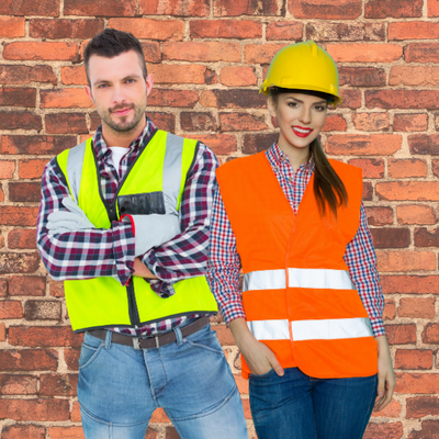 Man and woman wearing high visibility vests