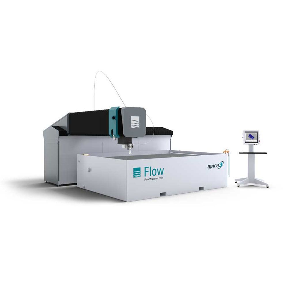 A machine is cutting a piece of metal with water.