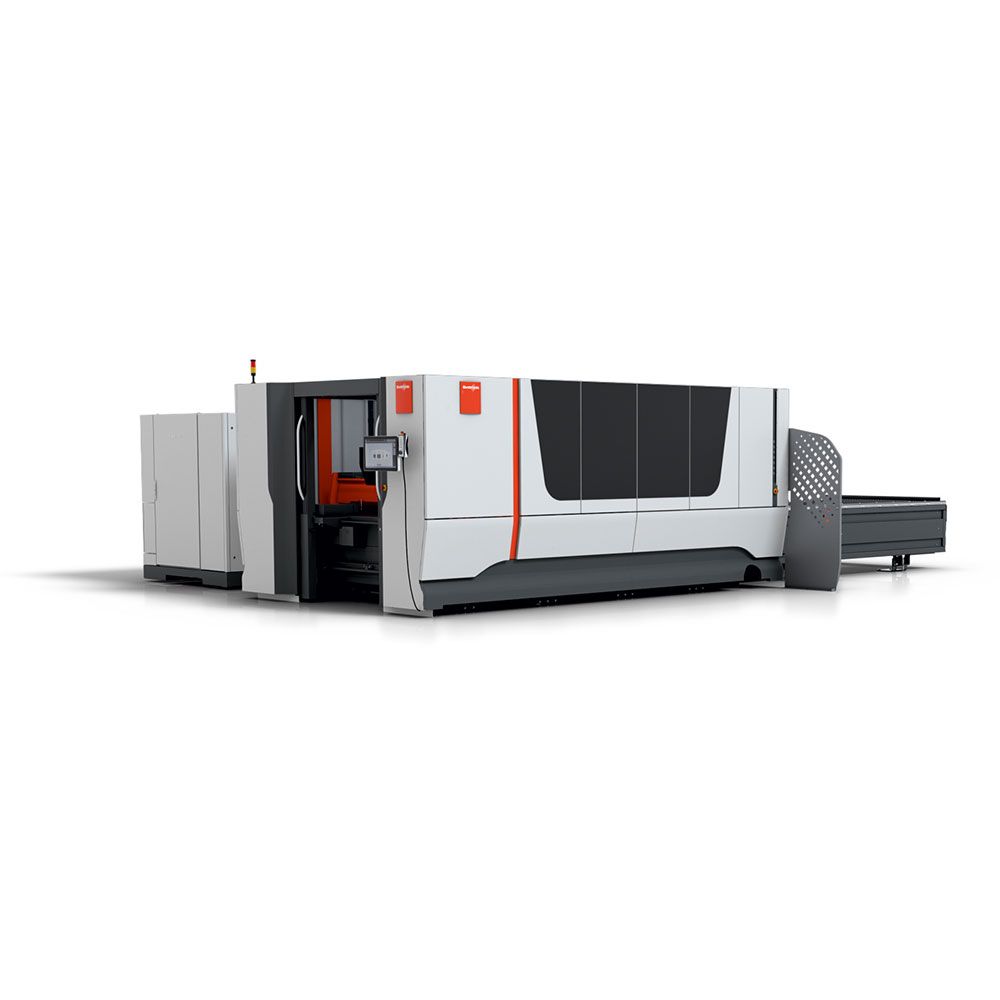 A laser cutting machine is cutting a piece of metal.