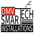 Logo: "DMV TECH" in black, "SMART INSTALLATIONS" below, a red box with "DMV" inside, and tech circuit lines.