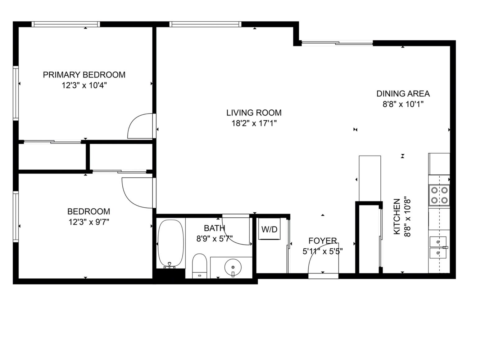 2 Bedrooms | 1 Bath floor plan 1