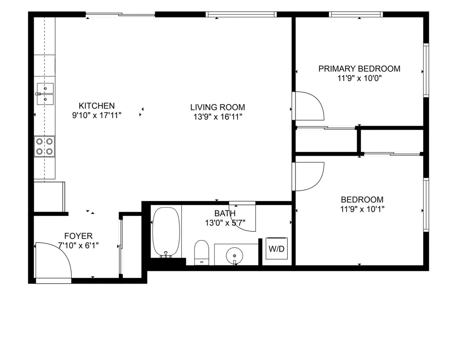 2 Bedrooms | 1 Bath floor plan 2