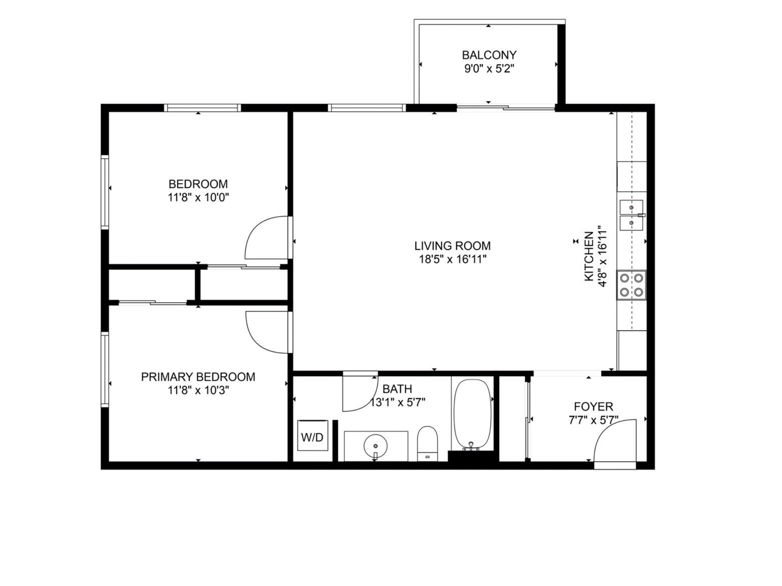 2 Bedrooms | 1 Bath floor plan 3