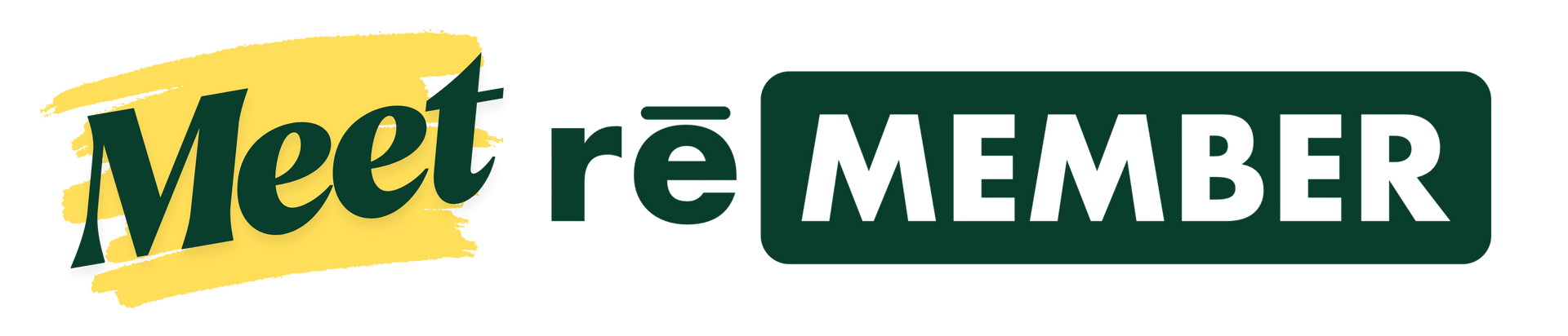 Meet re MEMBER logo. Green and yellow text on a white background.