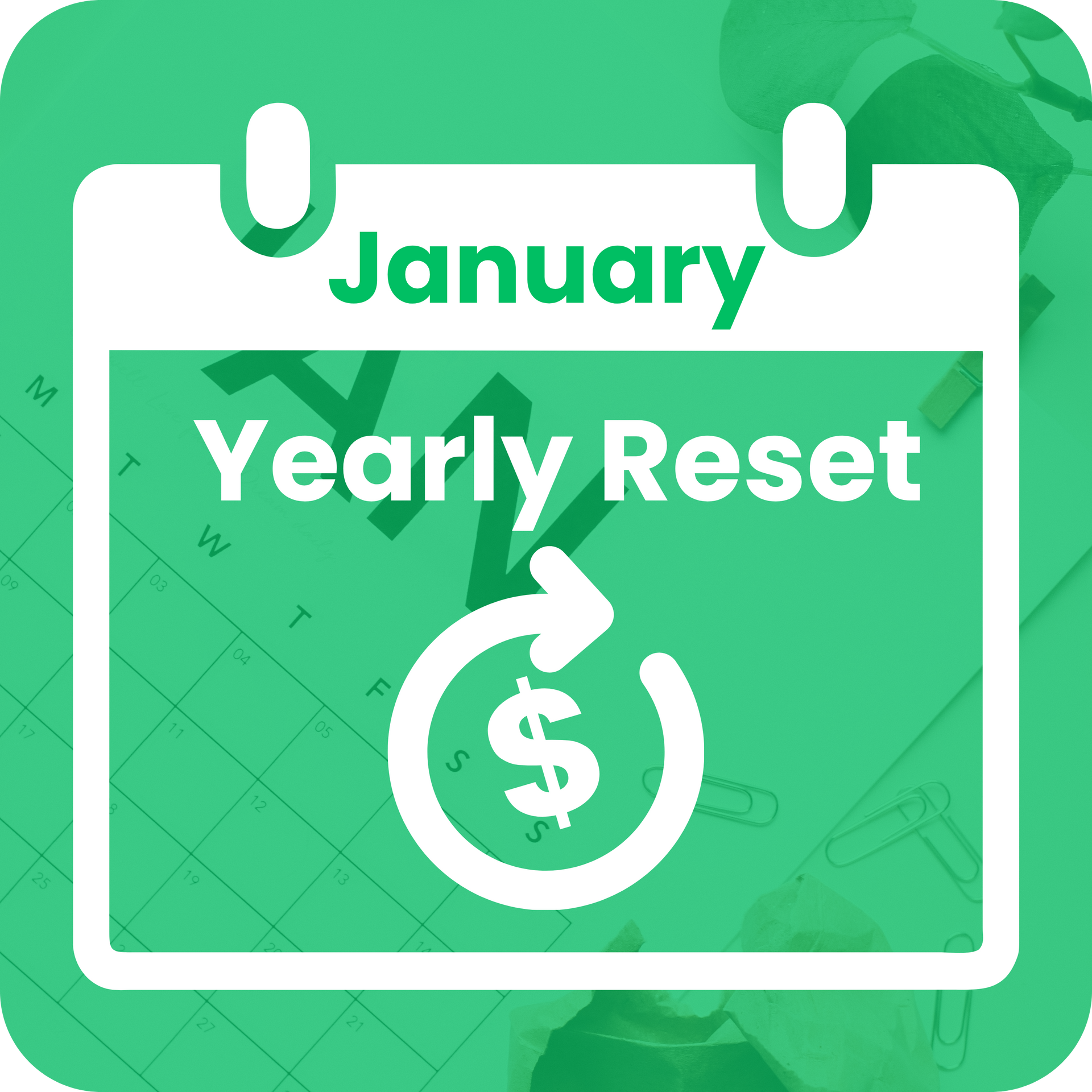 Green graphic with a calendar for January, text 