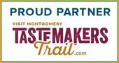 Proud partner logo for Visit Montgomery Tastemakers Trail.com in blue, maroon, and gold