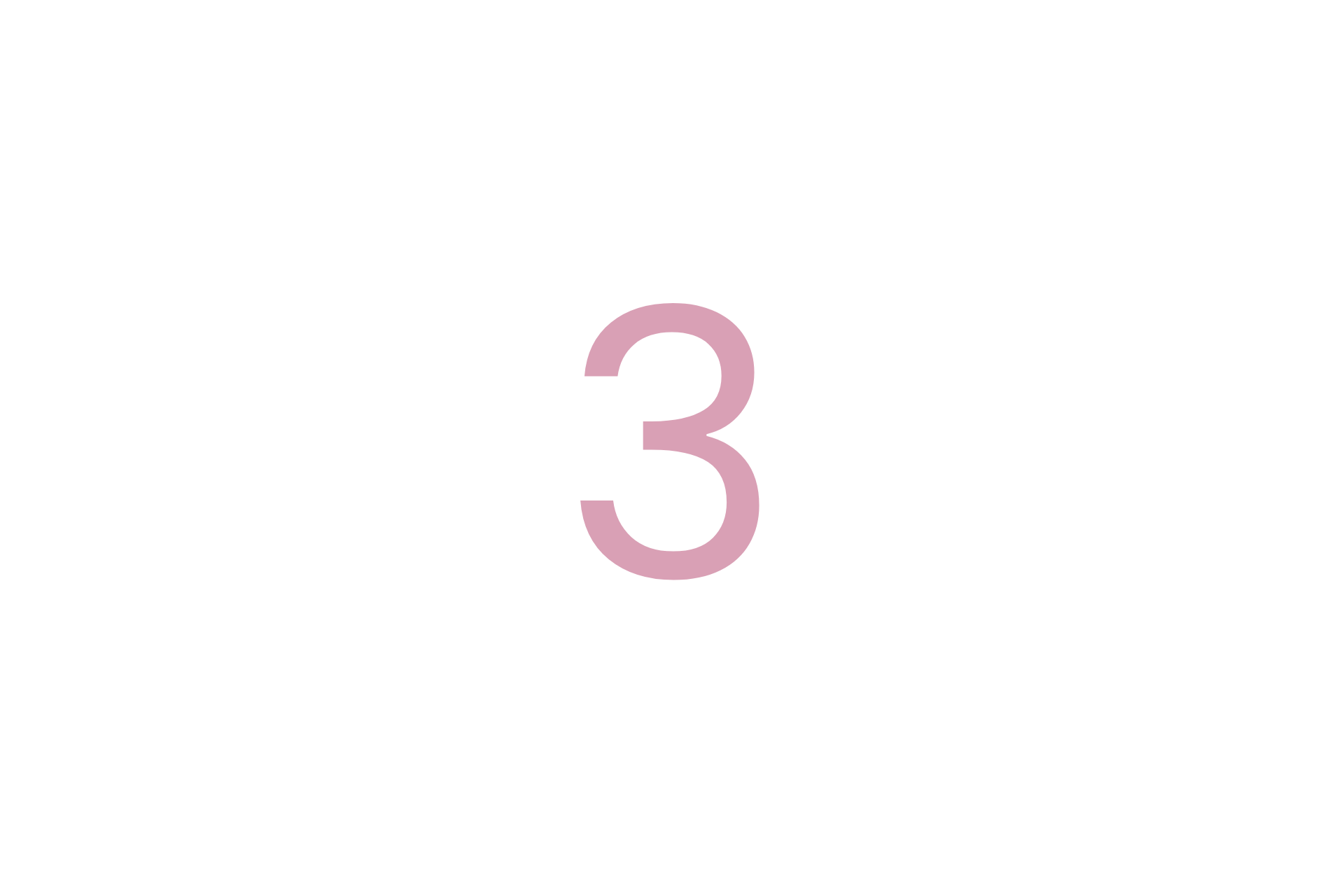 A pink number three on a white background.