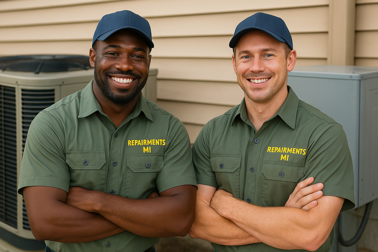 Two men are standing next to each other with their arms crossed.