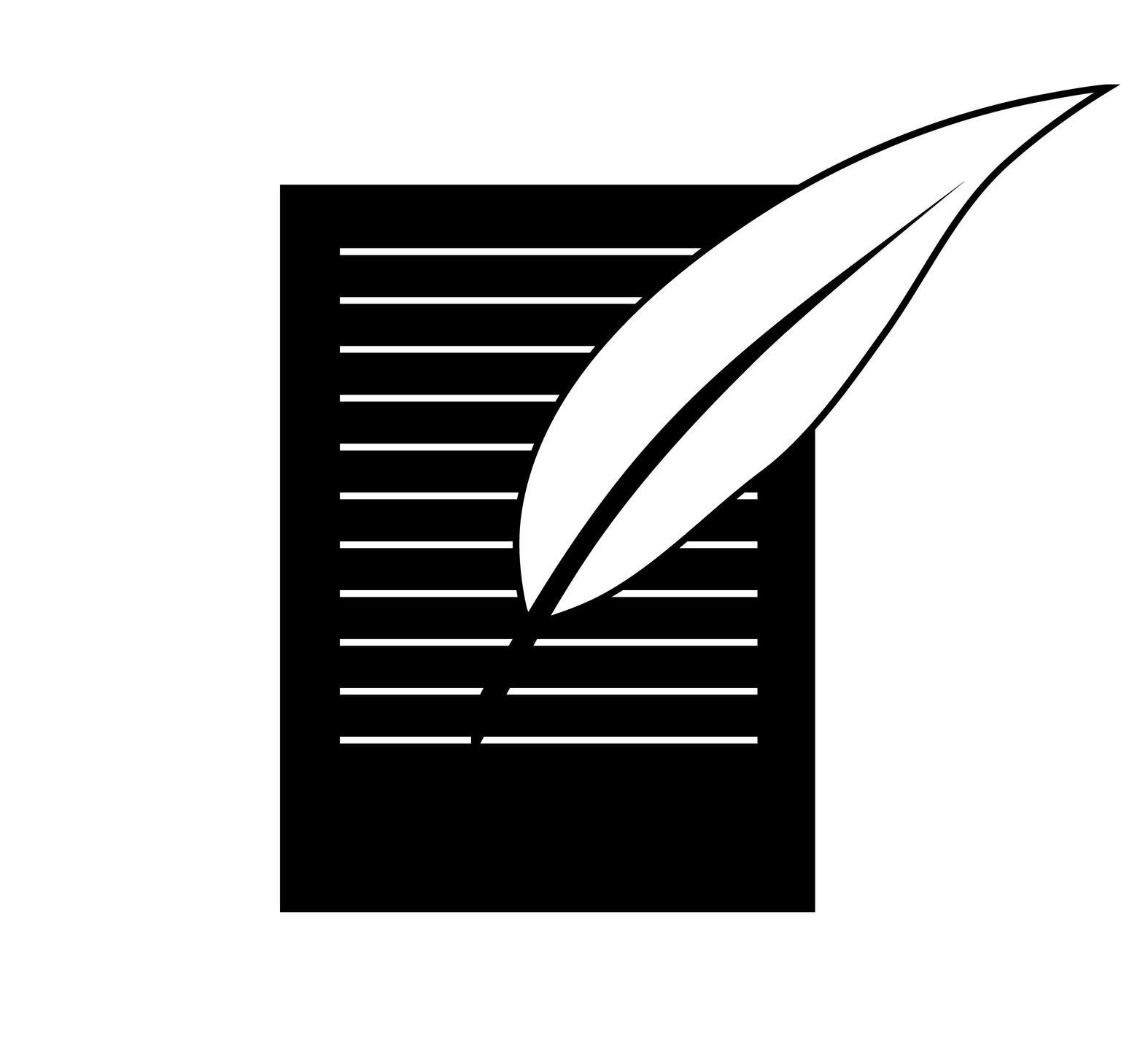 Illustrazione in bianco e nero di un foglio di carta e una penna d'oca, che suggerisce la scrittura o la documentazione.