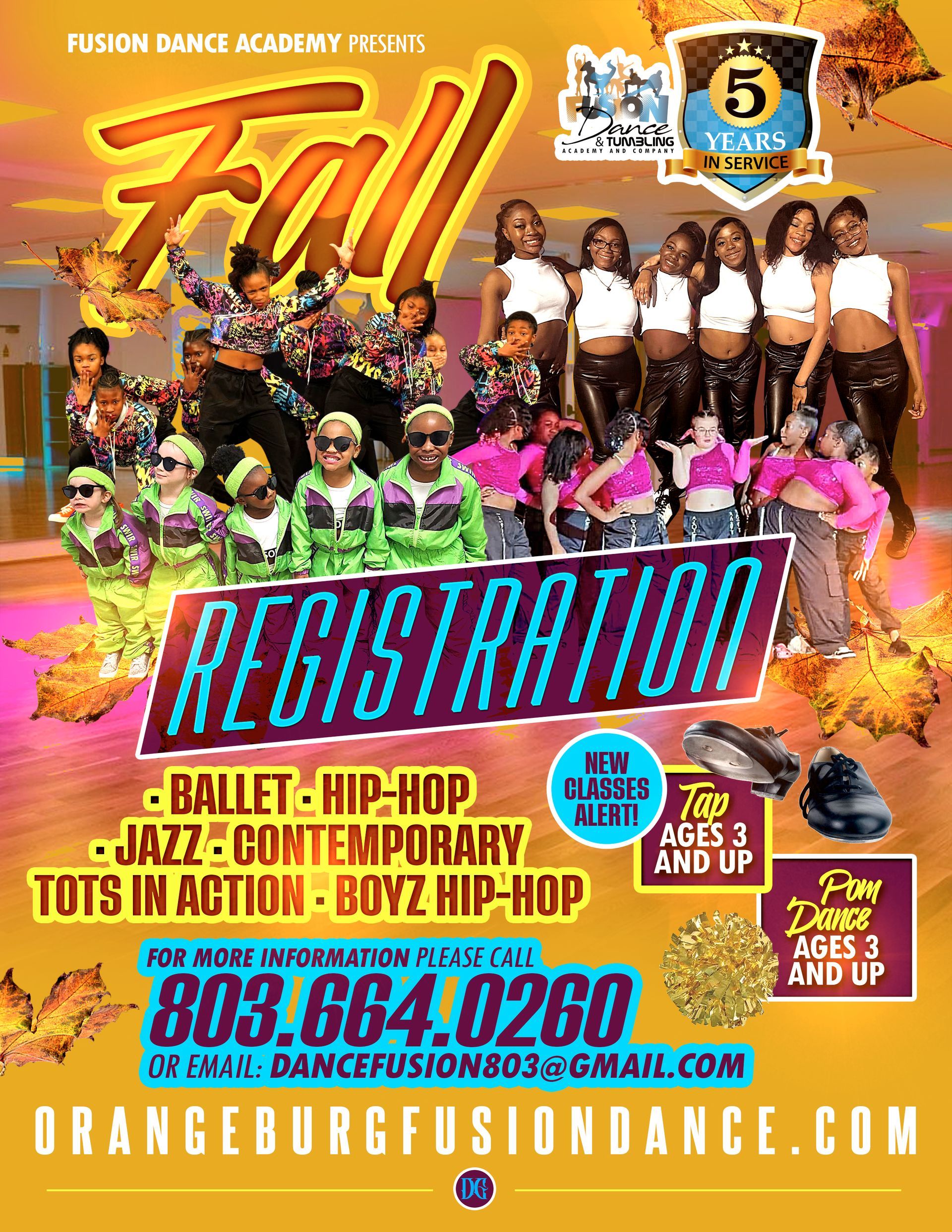 A poster for a fall registration for a dance company.