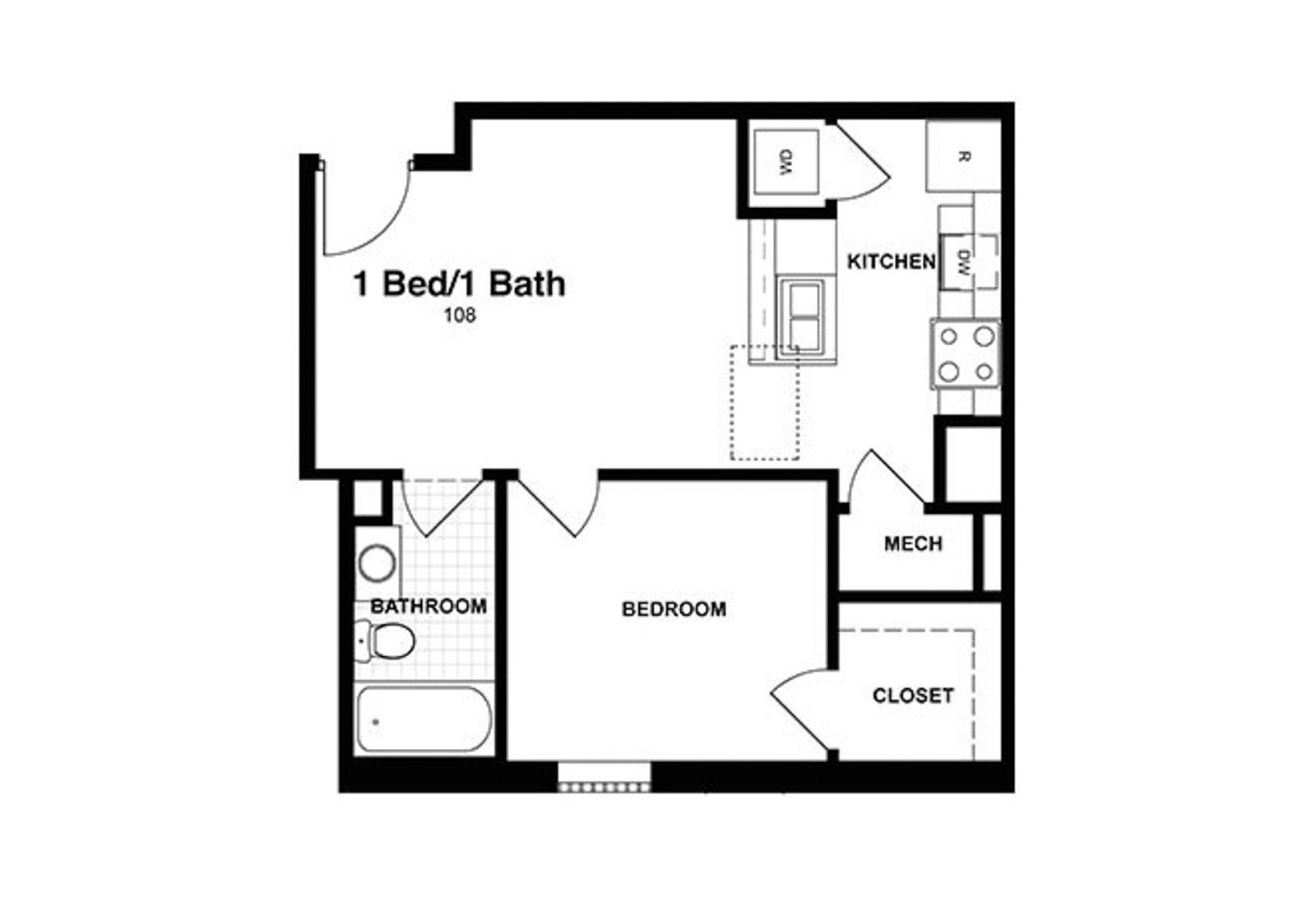 1bed/1bath floor plan