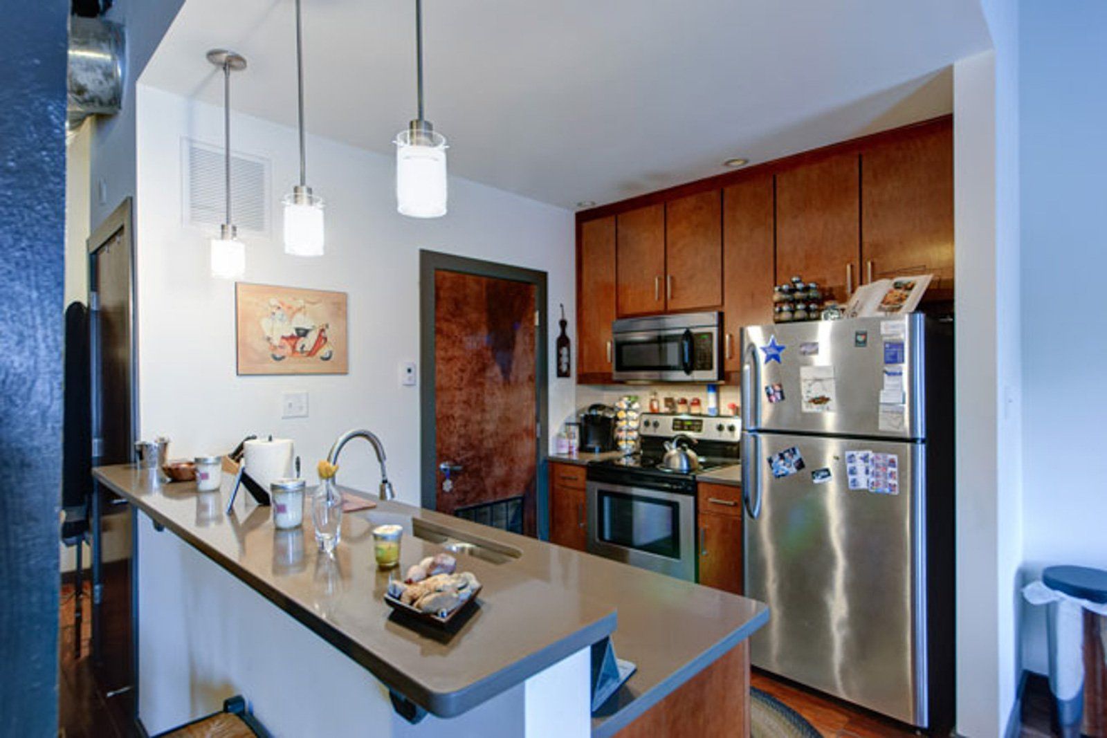 furnished kitchen with appliances and counter