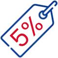 Blue price tag icon with red “5%” discount text