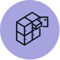 Isometric illustration of a stack of lockers, with one open. Light purple background.