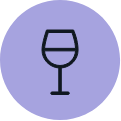 Wine glass icon within a purple circle.