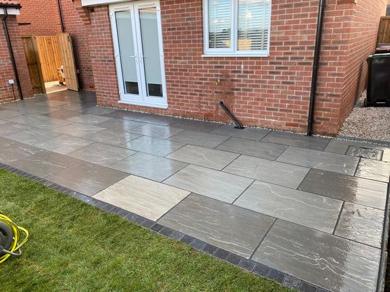 grey Indian stone patio in Cardiff garden