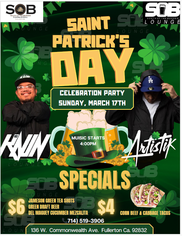 SOB Weekly Specials St. Patrick's Day