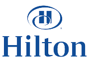 Hilton logo: Blue text
