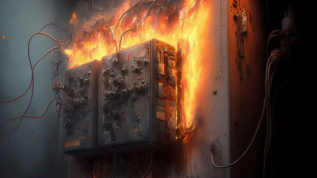 A fire is coming out of a electrical box.
