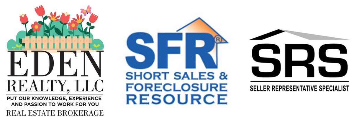 Three logos for eden realty llc , sfr , and srs