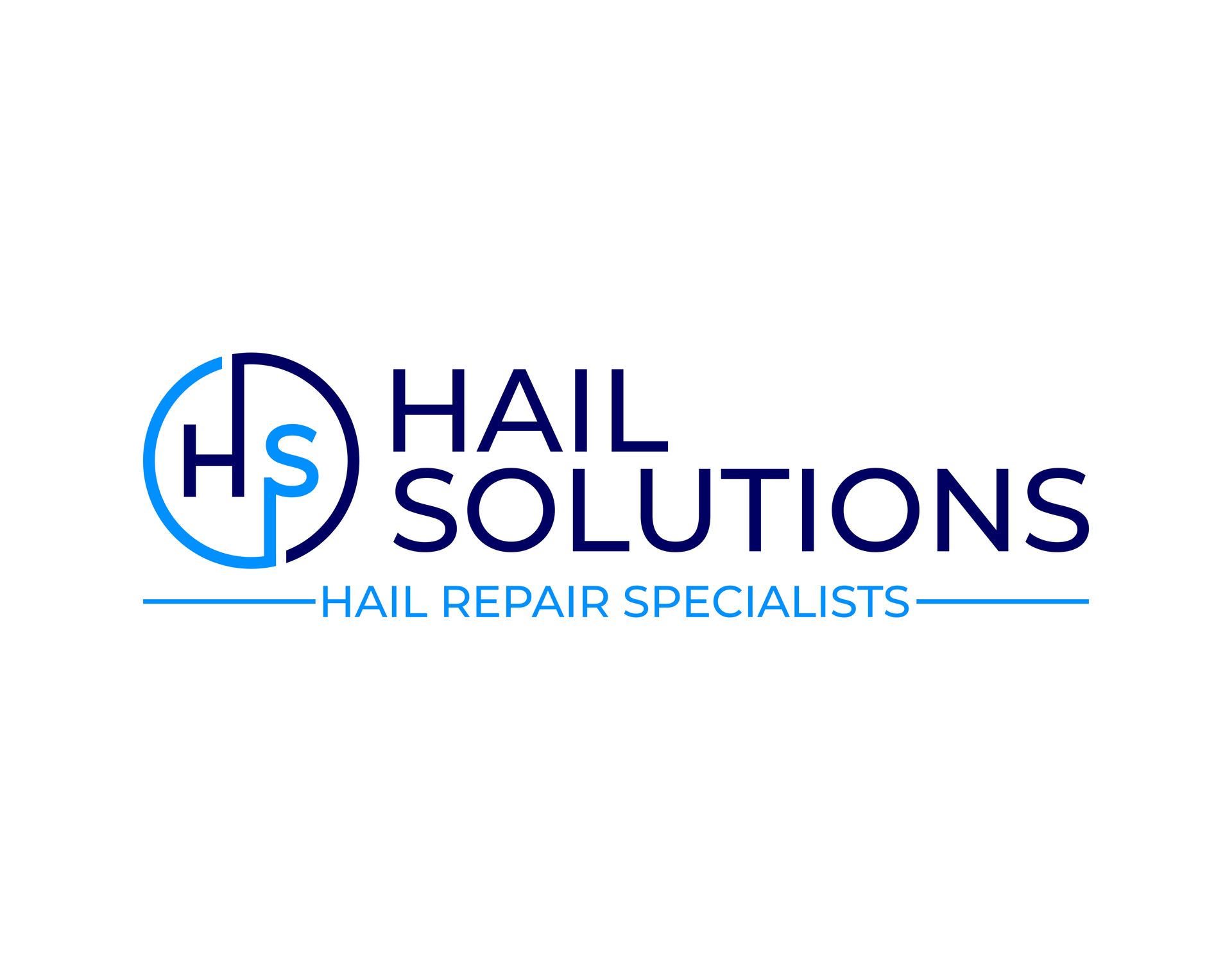 Logo for Hail Solutions, a hail repair specialist. Features blue text, with a circular