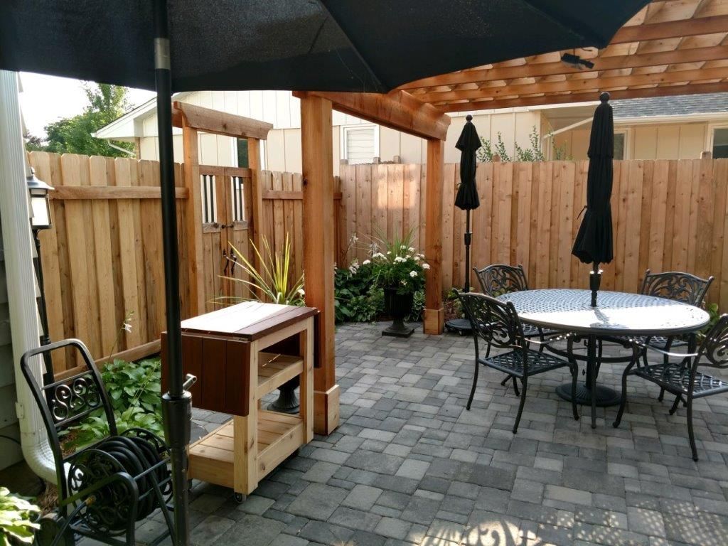 outdoor kitchen and fireplace