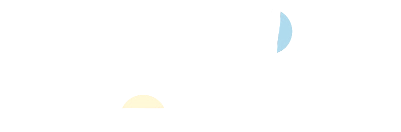 A light blue semi-circle on the right, and a yellow semi-circle on the bottom left corner, on a white background.