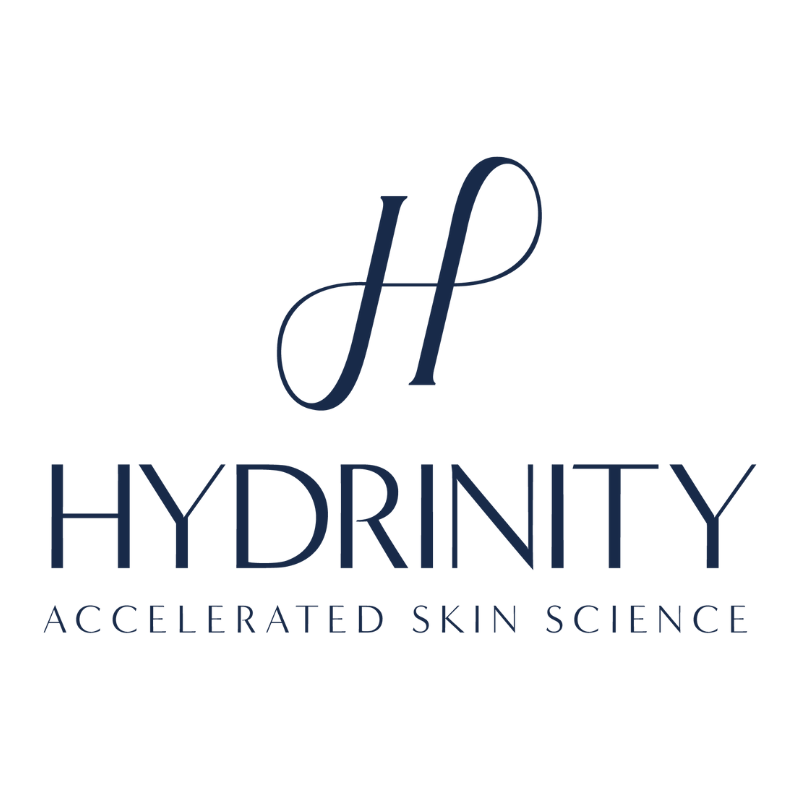 A logo for hydrinity accelerated skin science