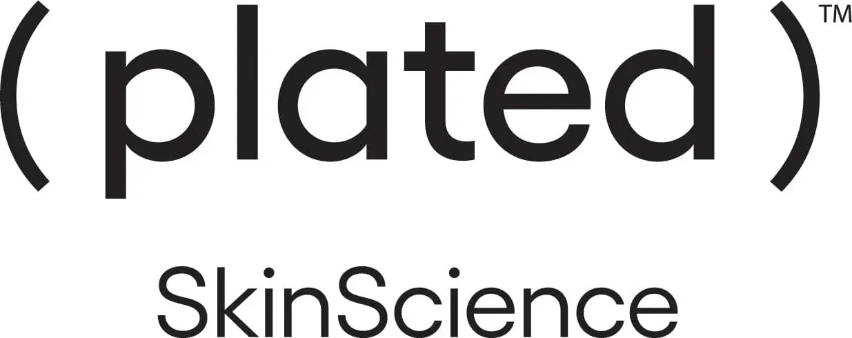 A black and white logo for plated skin science