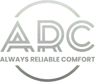 Hexagon logo with mountains, trees, and campfire in orange and blue.