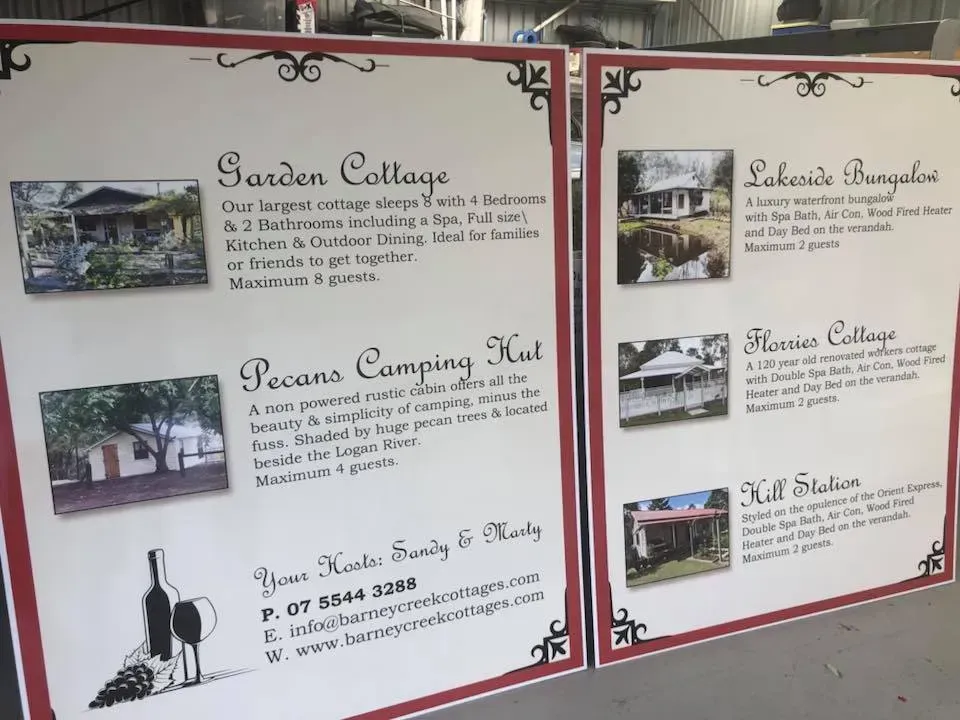 A poster for garden cottage pecans camping hut and lakeside bungalow