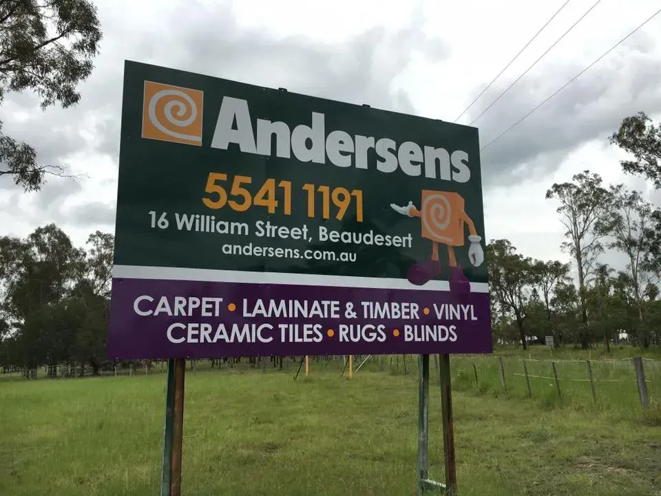 A sign for andersens carpet laminate and timber