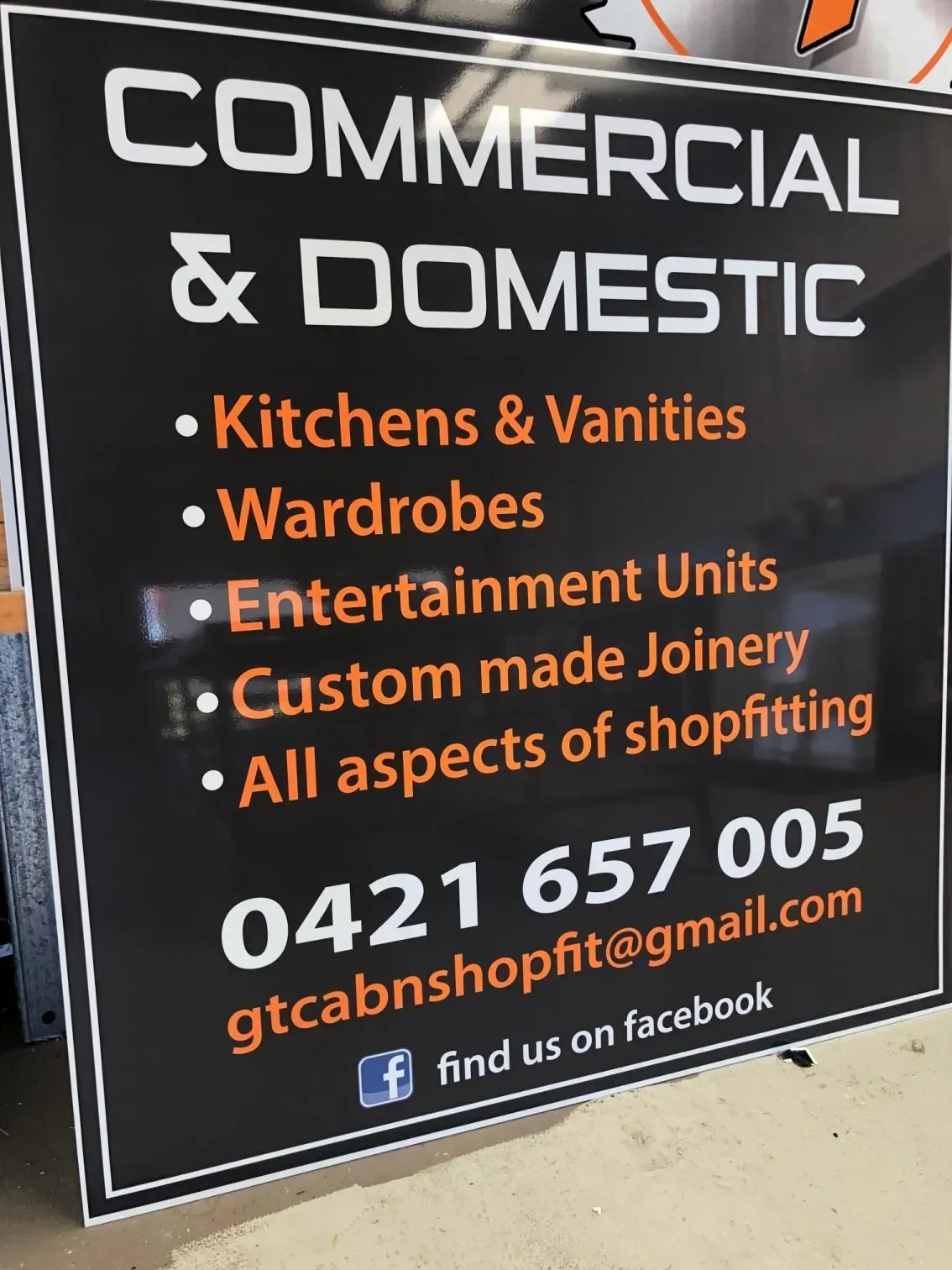 A sign for commercial and domestic kitchens and vanities