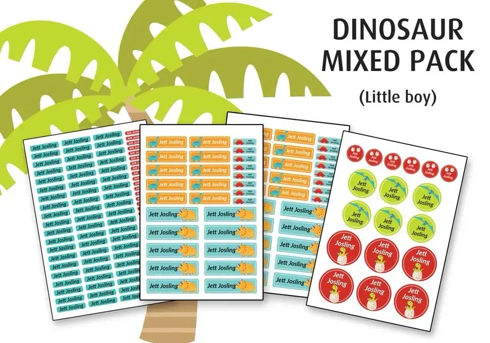A mixed pack of dinosaur stickers for a little boy