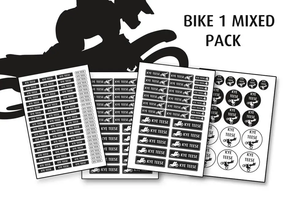 A silhouette of a person riding a bike with the words bike 1 mixed pack on the bottom