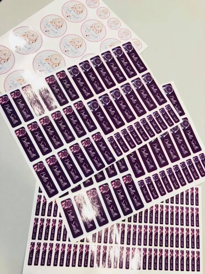 A bunch of stickers are stacked on top of each other