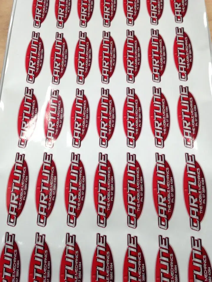 A sheet of stickers that say cartune on them