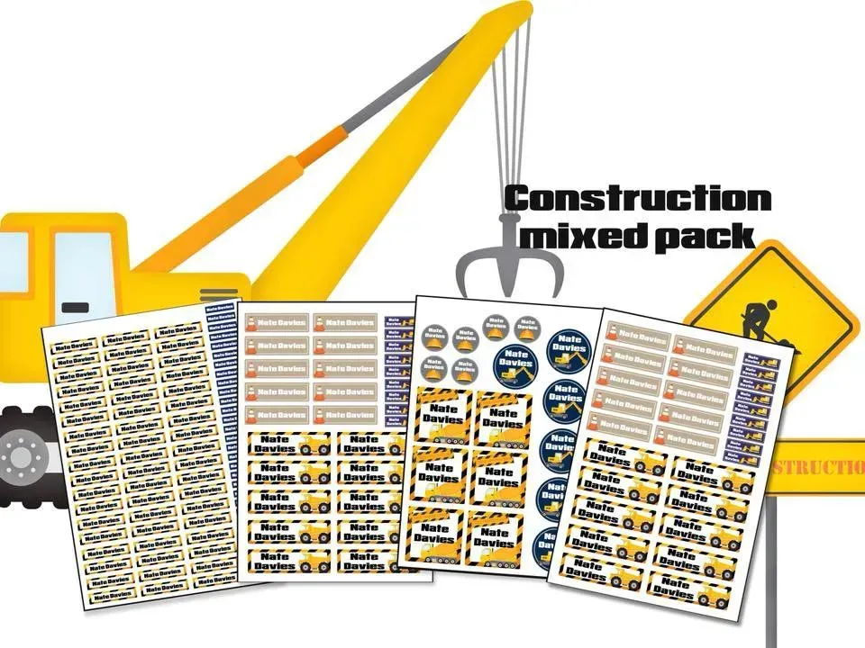 A construction mixed pack with a crane and signs