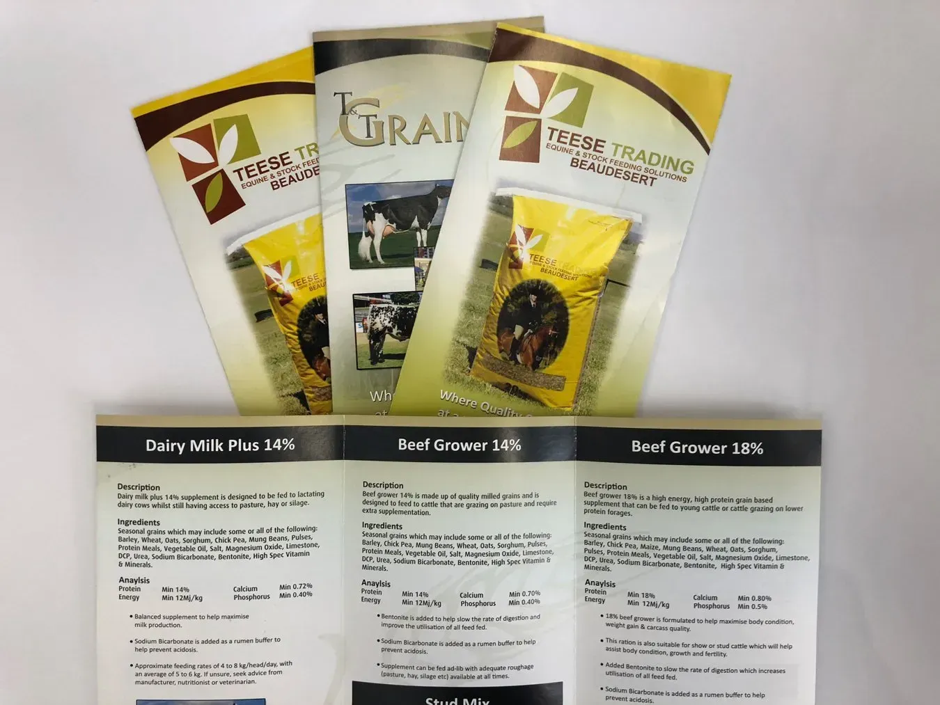 Three brochures for texas grain are stacked on top of each other