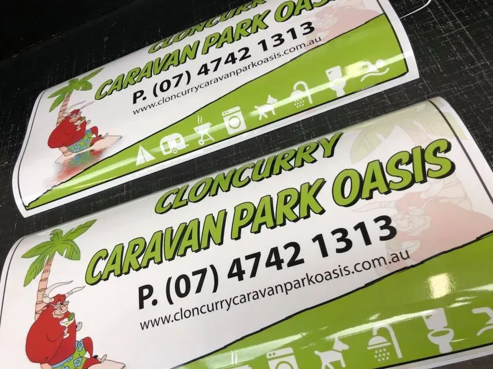 Two stickers for caravan park oasis p. ( 07 ) 4742 1313