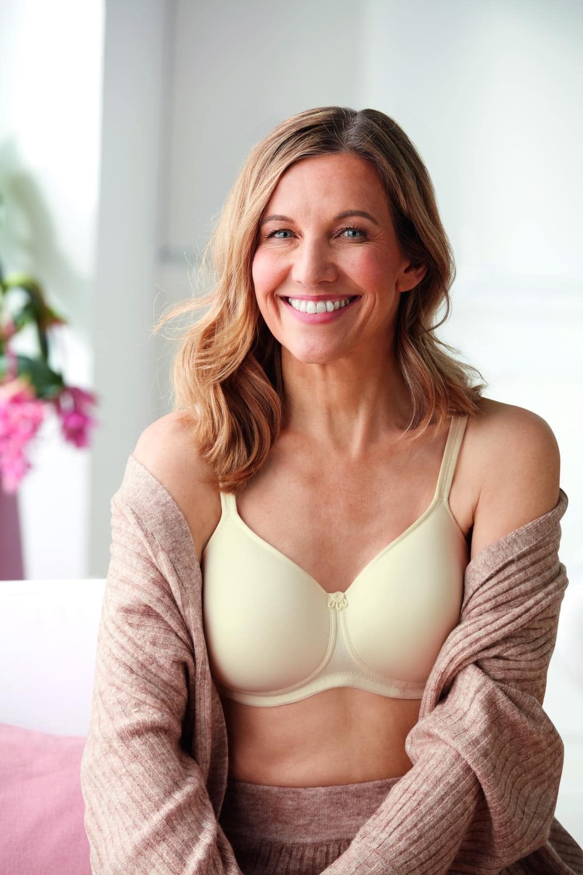 Happy Woman Wearing Mara T-shirt Bra — Heart to Heart Lingerie in Port Macquarie, NSW
