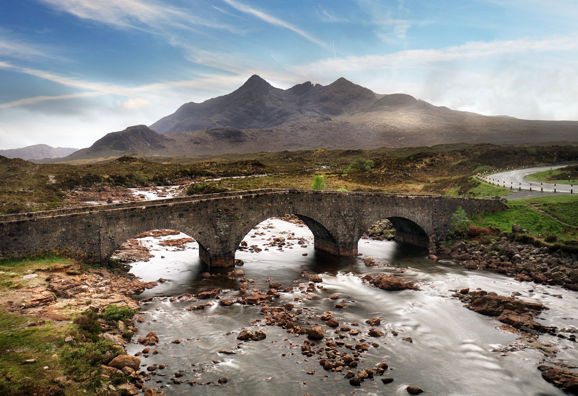 Image of the old bridge at Sligachen with the Culin mountains