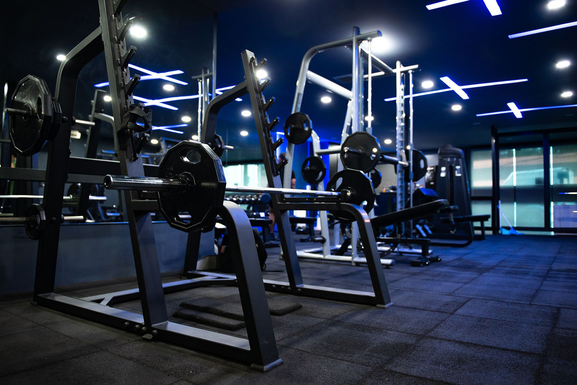 Gym with Blue Color Lights